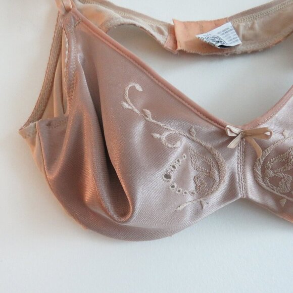 VINTAGE MINIMZER BY LILYETTE Satin Embroidered Bra in Nude Beige - Size 36B - Picture 4 of 15